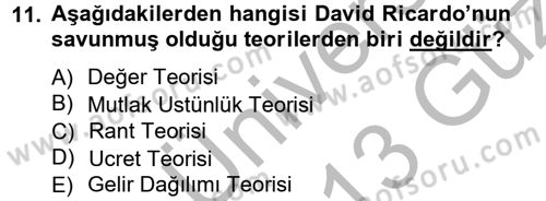 İktisadi Düşünceler Tarihi Dersi Ara Sınavı Deneme Sınav Soruları 11. Soru