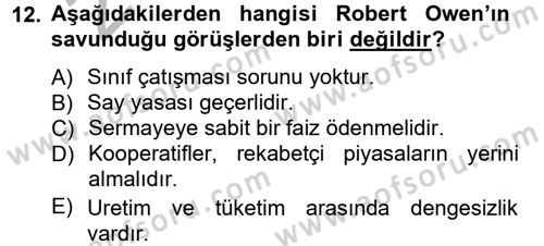İktisadi Düşünceler Tarihi Dersi Ara Sınavı Deneme Sınav Soruları 12. Soru