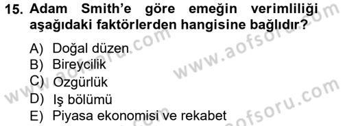 İktisadi Düşünceler Tarihi Dersi Ara Sınavı Deneme Sınav Soruları 15. Soru