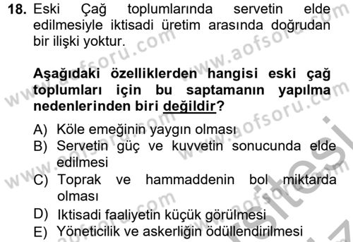 İktisadi Düşünceler Tarihi Dersi Ara Sınavı Deneme Sınav Soruları 18. Soru