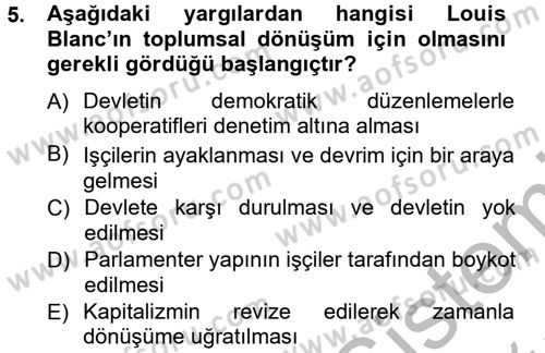 İktisadi Düşünceler Tarihi Dersi Ara Sınavı Deneme Sınav Soruları 5. Soru