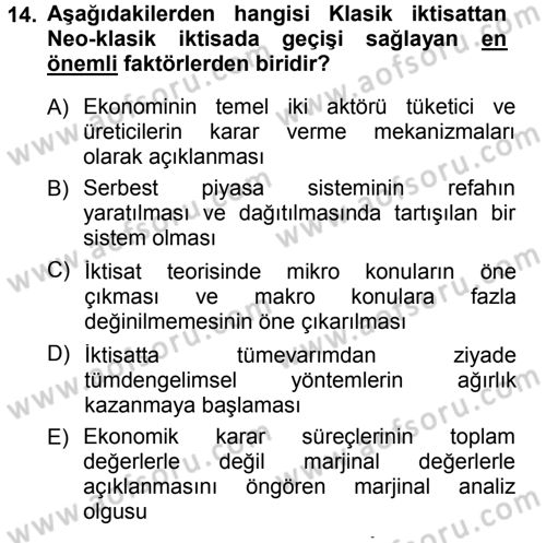 İktisadi Düşünceler Tarihi Dersi 2012 - 2013 Yılı (Final) Dönem Sonu Sınav Soruları 14. Soru