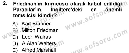 İktisadi Düşünceler Tarihi Dersi 2012 - 2013 Yılı (Final) Dönem Sonu Sınav Soruları 2. Soru