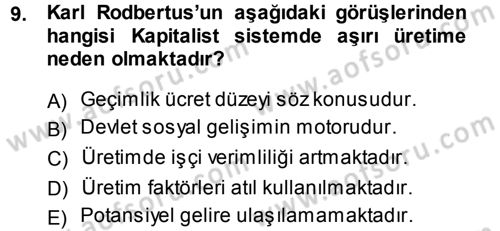 İktisadi Düşünceler Tarihi Dersi 2012 - 2013 Yılı (Final) Dönem Sonu Sınav Soruları 9. Soru