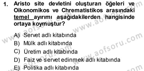 İktisadi Düşünceler Tarihi Dersi Ara Sınavı Deneme Sınav Soruları 1. Soru