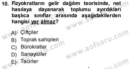 İktisadi Düşünceler Tarihi Dersi Ara Sınavı Deneme Sınav Soruları 10. Soru