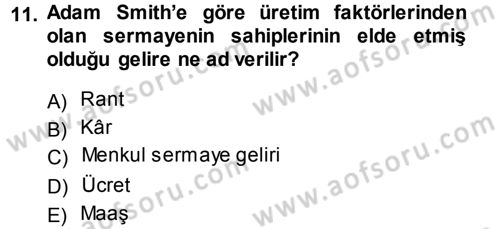 İktisadi Düşünceler Tarihi Dersi 2013 - 2014 Yılı (Vize) Ara Sınav Soruları 11. Soru