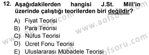 İktisadi Düşünceler Tarihi Dersi Ara Sınavı Deneme Sınav Soruları 12. Soru