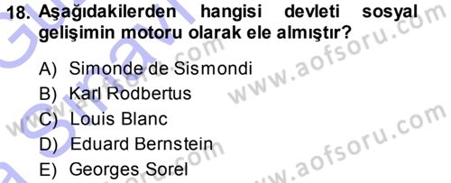 İktisadi Düşünceler Tarihi Dersi Ara Sınavı Deneme Sınav Soruları 18. Soru