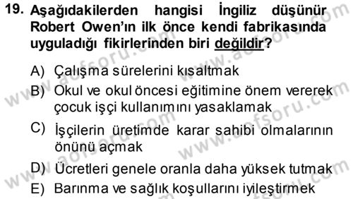 İktisadi Düşünceler Tarihi Dersi Ara Sınavı Deneme Sınav Soruları 19. Soru