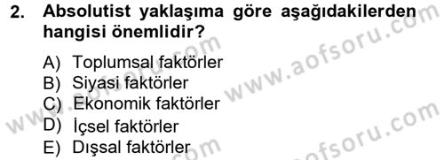 İktisadi Düşünceler Tarihi Dersi Ara Sınavı Deneme Sınav Soruları 2. Soru
