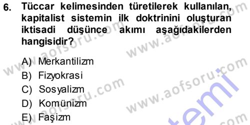 İktisadi Düşünceler Tarihi Dersi 2013 - 2014 Yılı (Vize) Ara Sınav Soruları 6. Soru