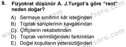İktisadi Düşünceler Tarihi Dersi Ara Sınavı Deneme Sınav Soruları 9. Soru
