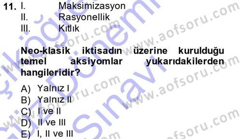 İktisadi Düşünceler Tarihi Dersi 2013 - 2014 Yılı (Final) Dönem Sonu Sınav Soruları 11. Soru