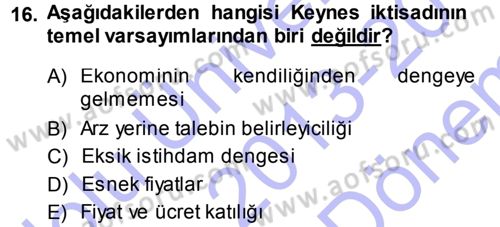 İktisadi Düşünceler Tarihi Dersi 2013 - 2014 Yılı (Final) Dönem Sonu Sınav Soruları 16. Soru