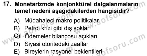 İktisadi Düşünceler Tarihi Dersi 2013 - 2014 Yılı (Final) Dönem Sonu Sınav Soruları 17. Soru