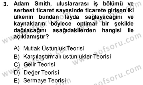 İktisadi Düşünceler Tarihi Dersi 2013 - 2014 Yılı (Final) Dönem Sonu Sınav Soruları 3. Soru