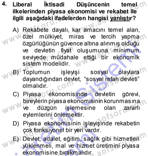 İktisadi Düşünceler Tarihi Dersi 2013 - 2014 Yılı (Final) Dönem Sonu Sınav Soruları 4. Soru