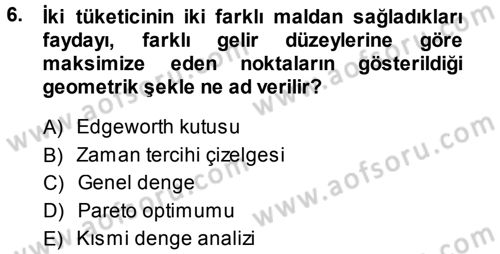İktisadi Düşünceler Tarihi Dersi 2013 - 2014 Yılı (Final) Dönem Sonu Sınav Soruları 6. Soru