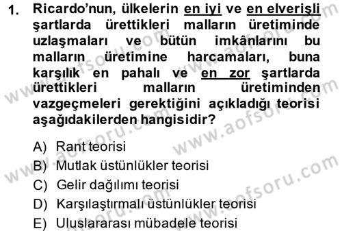 İktisadi Düşünceler Tarihi Dersi Ara Sınavı Deneme Sınav Soruları 1. Soru
