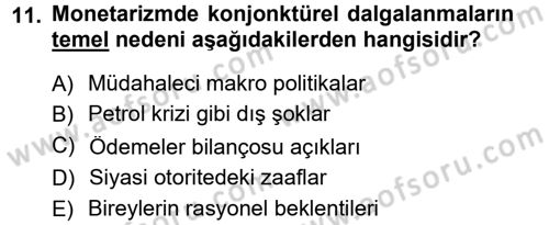 İktisadi Düşünceler Tarihi Dersi 2014 - 2015 Yılı (Vize) Ara Sınav Soruları 11. Soru