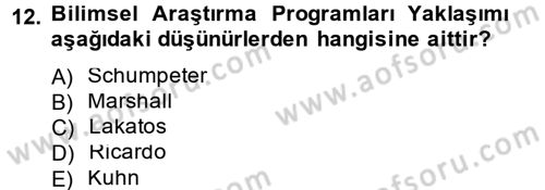 İktisadi Düşünceler Tarihi Dersi Ara Sınavı Deneme Sınav Soruları 12. Soru