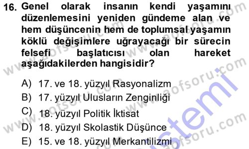İktisadi Düşünceler Tarihi Dersi Ara Sınavı Deneme Sınav Soruları 16. Soru