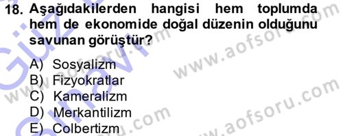 İktisadi Düşünceler Tarihi Dersi Ara Sınavı Deneme Sınav Soruları 18. Soru