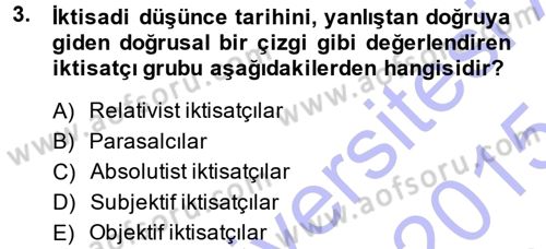 İktisadi Düşünceler Tarihi Dersi 2014 - 2015 Yılı (Vize) Ara Sınav Soruları 3. Soru