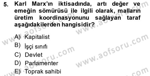 İktisadi Düşünceler Tarihi Dersi Ara Sınavı Deneme Sınav Soruları 5. Soru