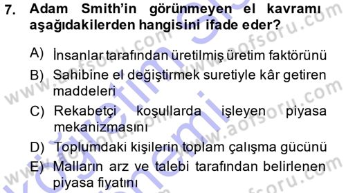 İktisadi Düşünceler Tarihi Dersi 2014 - 2015 Yılı (Vize) Ara Sınav Soruları 7. Soru