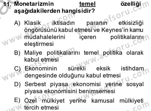 İktisadi Düşünceler Tarihi Dersi 2014 - 2015 Yılı (Final) Dönem Sonu Sınav Soruları 11. Soru