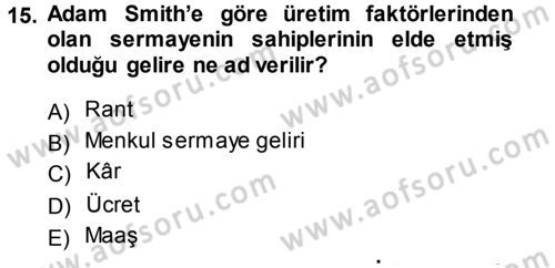 İktisadi Düşünceler Tarihi Dersi 2014 - 2015 Yılı (Final) Dönem Sonu Sınav Soruları 15. Soru