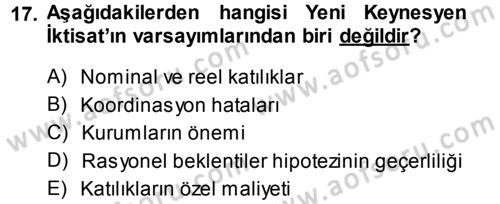 İktisadi Düşünceler Tarihi Dersi 2014 - 2015 Yılı (Final) Dönem Sonu Sınav Soruları 17. Soru
