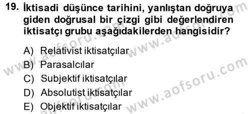 İktisadi Düşünceler Tarihi Dersi 2014 - 2015 Yılı (Final) Dönem Sonu Sınav Soruları 19. Soru