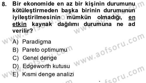 İktisadi Düşünceler Tarihi Dersi 2014 - 2015 Yılı (Final) Dönem Sonu Sınav Soruları 8. Soru