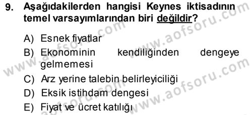 İktisadi Düşünceler Tarihi Dersi 2014 - 2015 Yılı (Final) Dönem Sonu Sınav Soruları 9. Soru