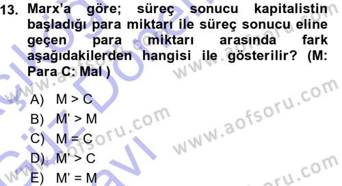 İktisadi Düşünceler Tarihi Dersi Ara Sınavı Deneme Sınav Soruları 13. Soru