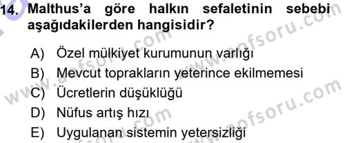 İktisadi Düşünceler Tarihi Dersi Ara Sınavı Deneme Sınav Soruları 14. Soru