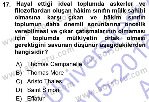 İktisadi Düşünceler Tarihi Dersi 2015 - 2016 Yılı (Vize) Ara Sınav Soruları 17. Soru