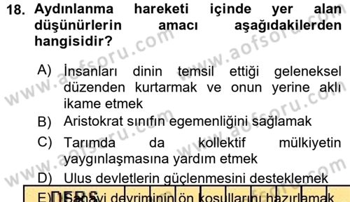 İktisadi Düşünceler Tarihi Dersi Ara Sınavı Deneme Sınav Soruları 18. Soru