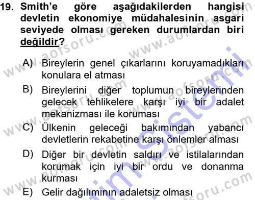 İktisadi Düşünceler Tarihi Dersi 2015 - 2016 Yılı (Vize) Ara Sınavı 19. Soru