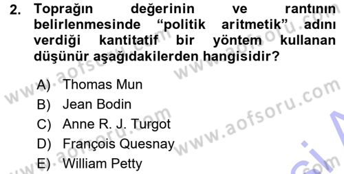 İktisadi Düşünceler Tarihi Dersi Ara Sınavı Deneme Sınav Soruları 2. Soru