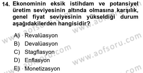 İktisadi Düşünceler Tarihi Dersi 2015 - 2016 Yılı (Final) Dönem Sonu Sınav Soruları 14. Soru