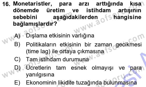 İktisadi Düşünceler Tarihi Dersi 2015 - 2016 Yılı (Final) Dönem Sonu Sınav Soruları 16. Soru