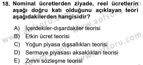 İktisadi Düşünceler Tarihi Dersi 2015 - 2016 Yılı (Final) Dönem Sonu Sınav Soruları 18. Soru
