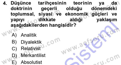 İktisadi Düşünceler Tarihi Dersi 2015 - 2016 Yılı (Final) Dönem Sonu Sınav Soruları 4. Soru