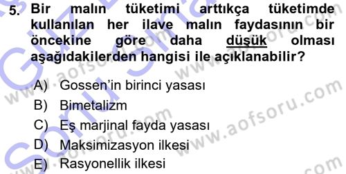 İktisadi Düşünceler Tarihi Dersi 2015 - 2016 Yılı (Final) Dönem Sonu Sınav Soruları 5. Soru