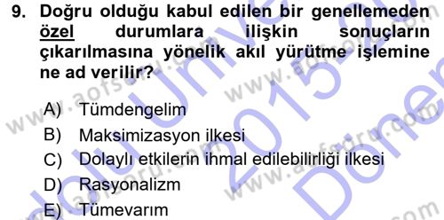 İktisadi Düşünceler Tarihi Dersi 2015 - 2016 Yılı (Final) Dönem Sonu Sınav Soruları 9. Soru