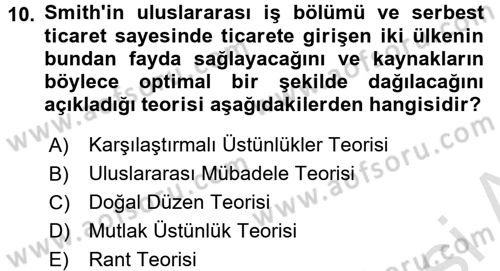 İktisadi Düşünceler Tarihi Dersi Ara Sınavı Deneme Sınav Soruları 10. Soru